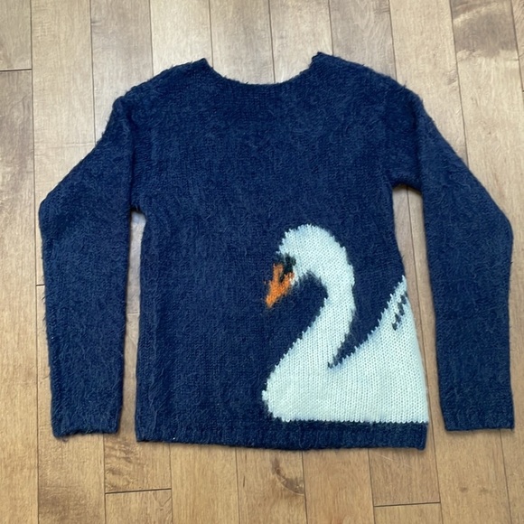 Press Sweaters - Press wool mohair blend navy blue swan knit sweater round neck size M